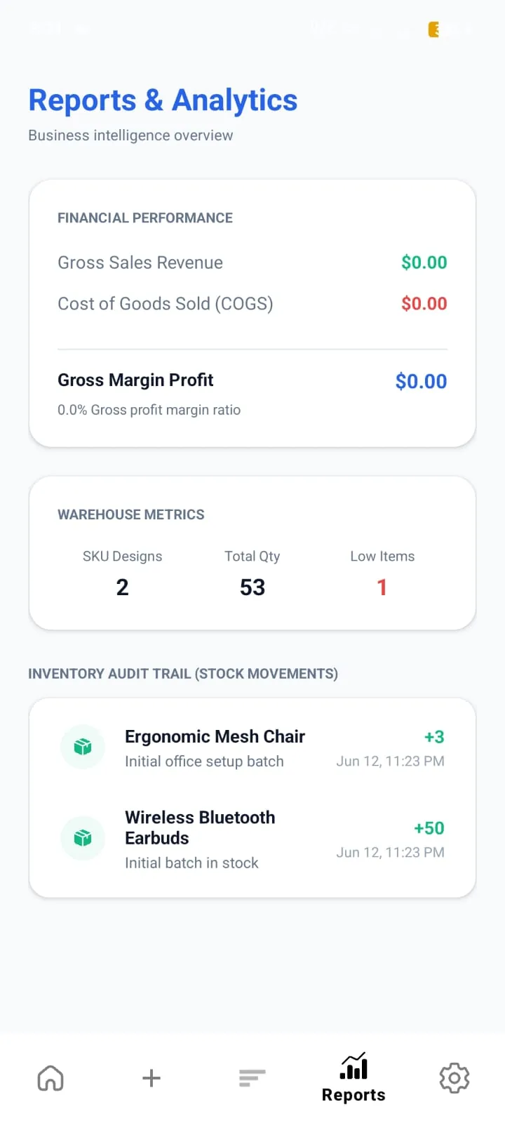 Stock Control & Alerts Screen